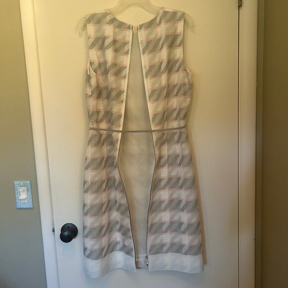 NWT Hugo Boss Diemoni gray/pink belted houndstooth tweed knee-length dress sz 10 - Picture 6 of 11